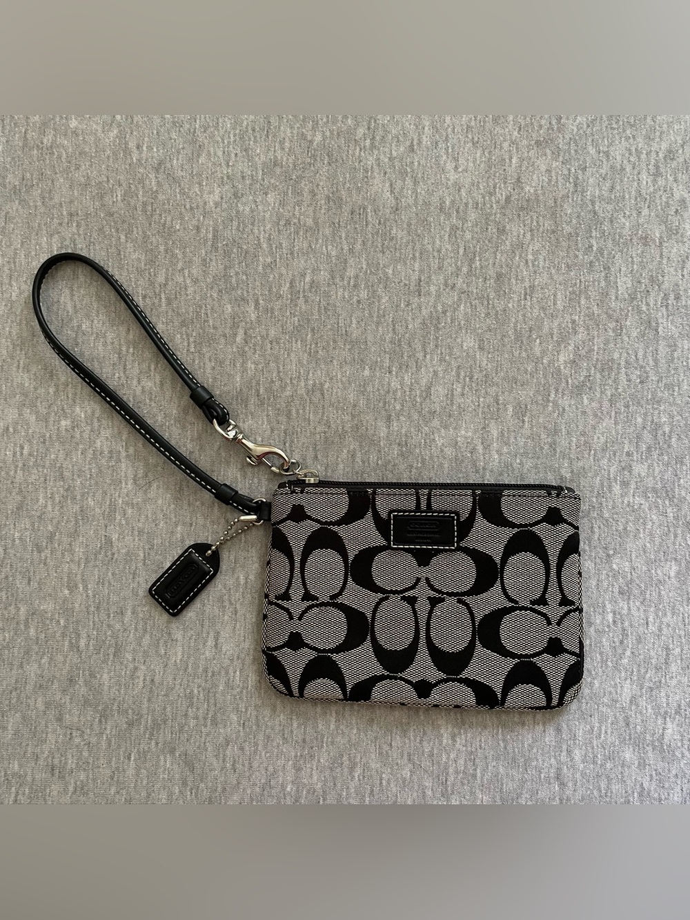 Coach Black and Gray Signature Wristlet Card Case